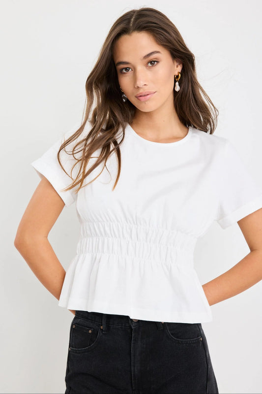 AMONG THE BRAVE SVELTE IVORY SHIRRED DEATIL SS TEE - THE VOGUE STORE