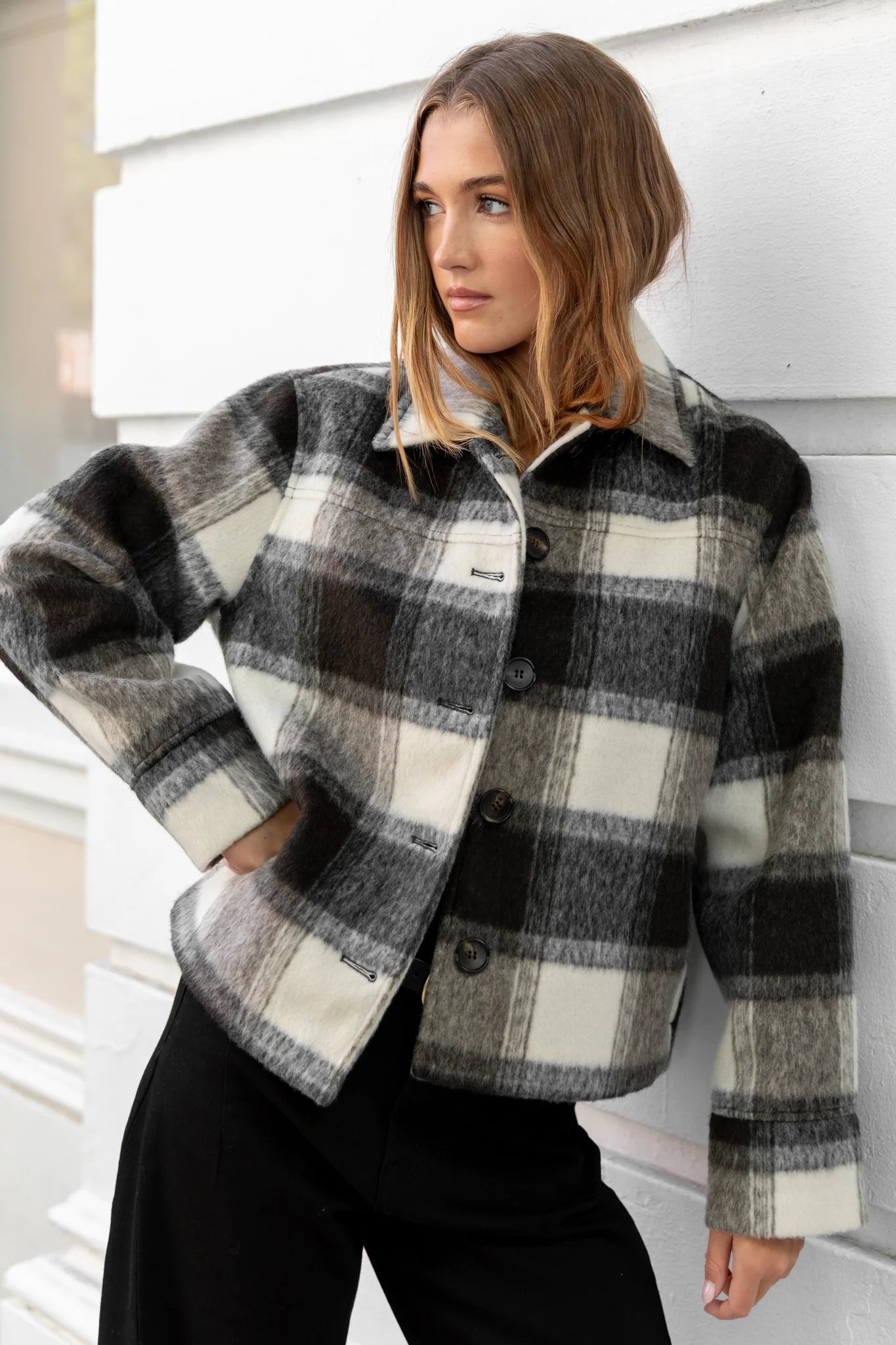 IVY + JACK SWEEPING GREY CHECK SOFT JACKET - THE VOGUE STORE