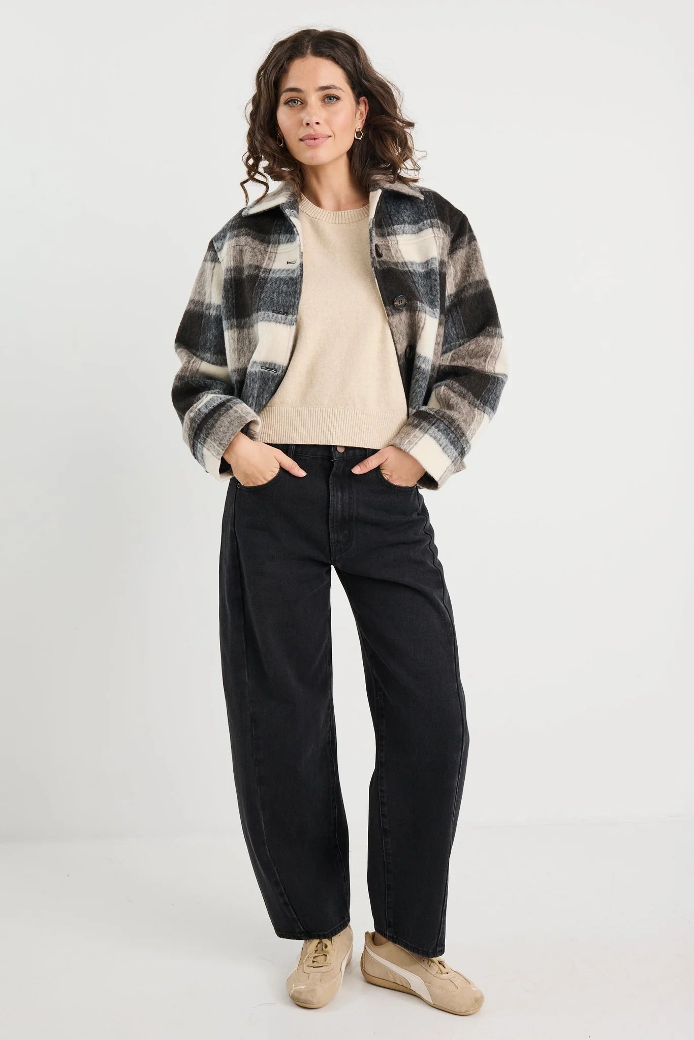IVY + JACK SWEEPING GREY CHECK SOFT JACKET - THE VOGUE STORE