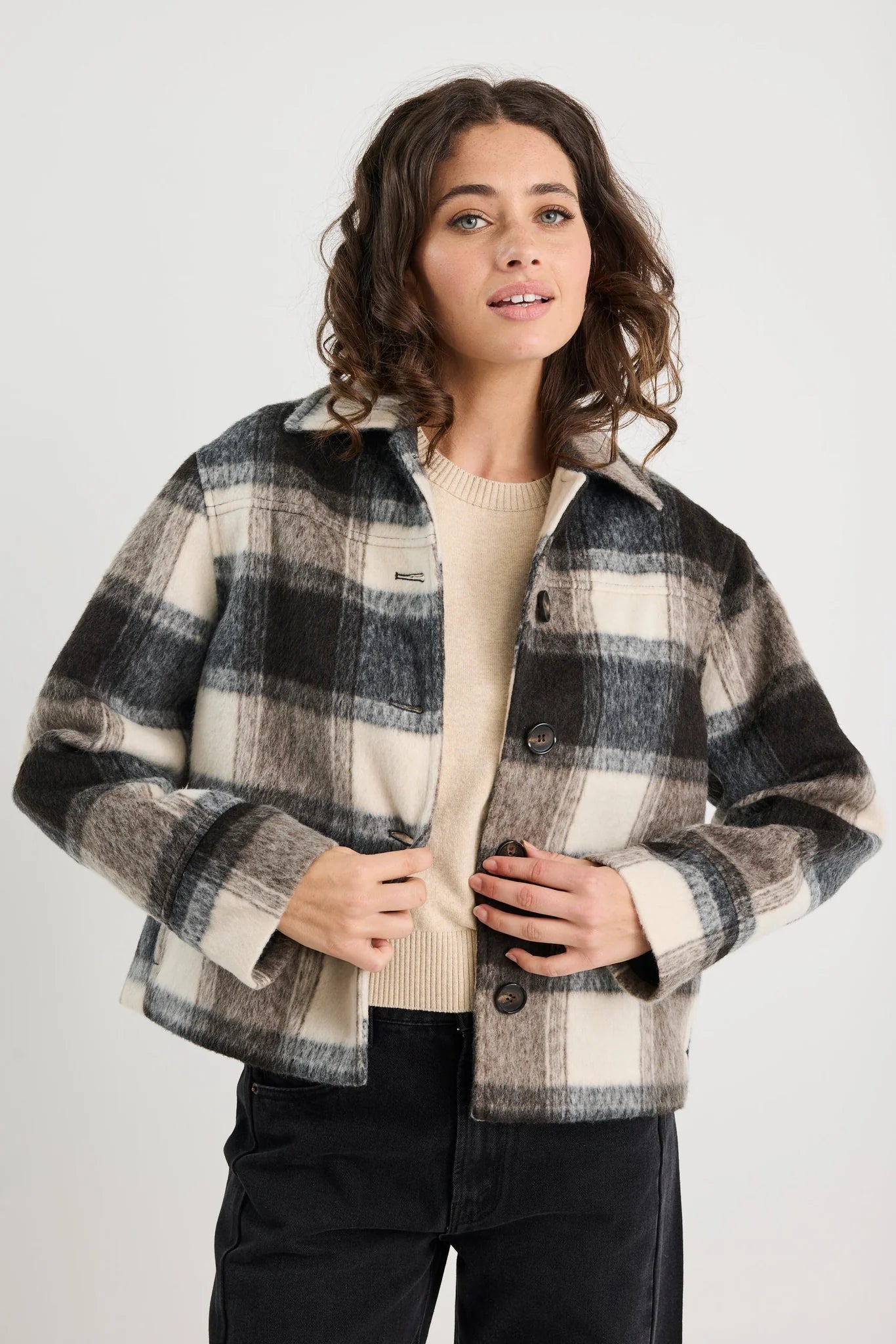 IVY + JACK SWEEPING GREY CHECK SOFT JACKET - THE VOGUE STORE