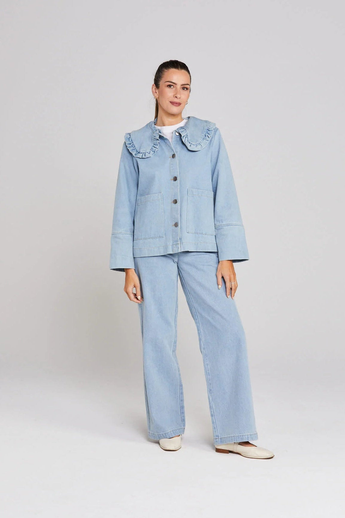 THING THING EMBARK DENIM SHACKET - STONE WASH DENIM - THE VOGUE STORE