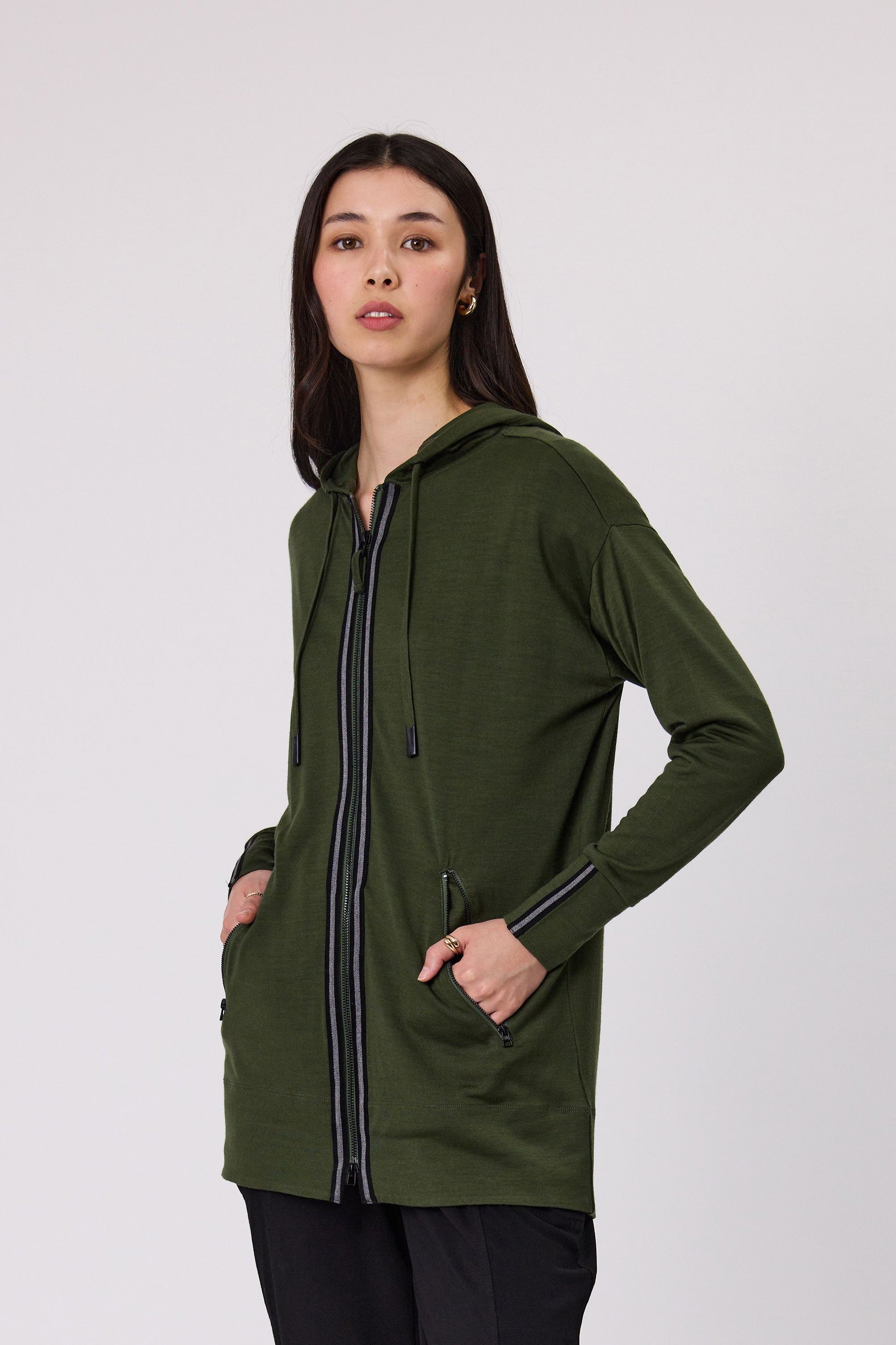 DUO DANI MERINO HOODIE - CHIVE - THE VOGUE STORE