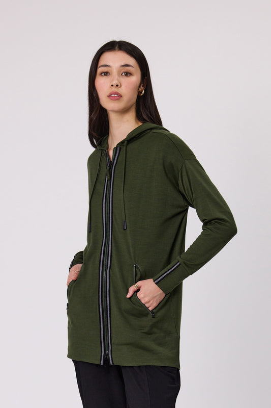 DUO DANI MERINO HOODIE - CHIVE - THE VOGUE STORE