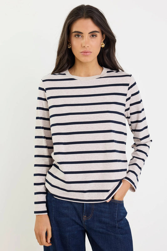 RE:UNION TETHER ECRU NAVY STRIPE LS BOXY TEE - THE VOGUE STORE