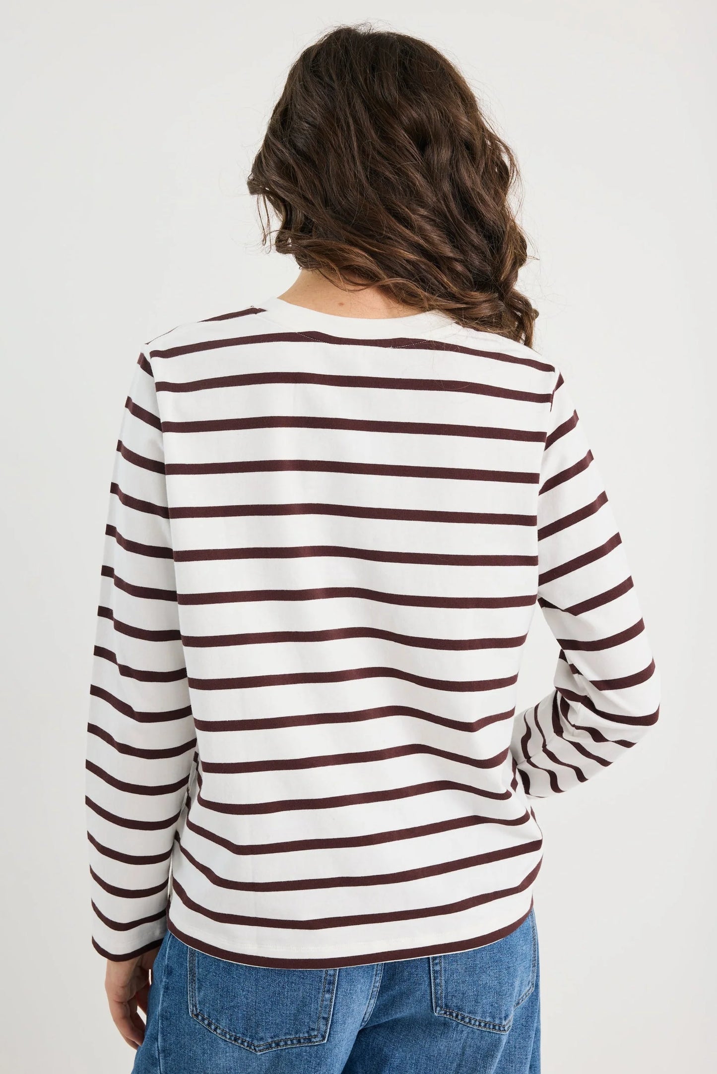 RE:UNION TETHER CHOCOLATE WHITE STRIPE LS BOXY TEE - THE VOGUE STORE