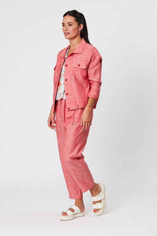 BLACKSTONE DRAWCORD LINEN PANT - RED Rich text editor