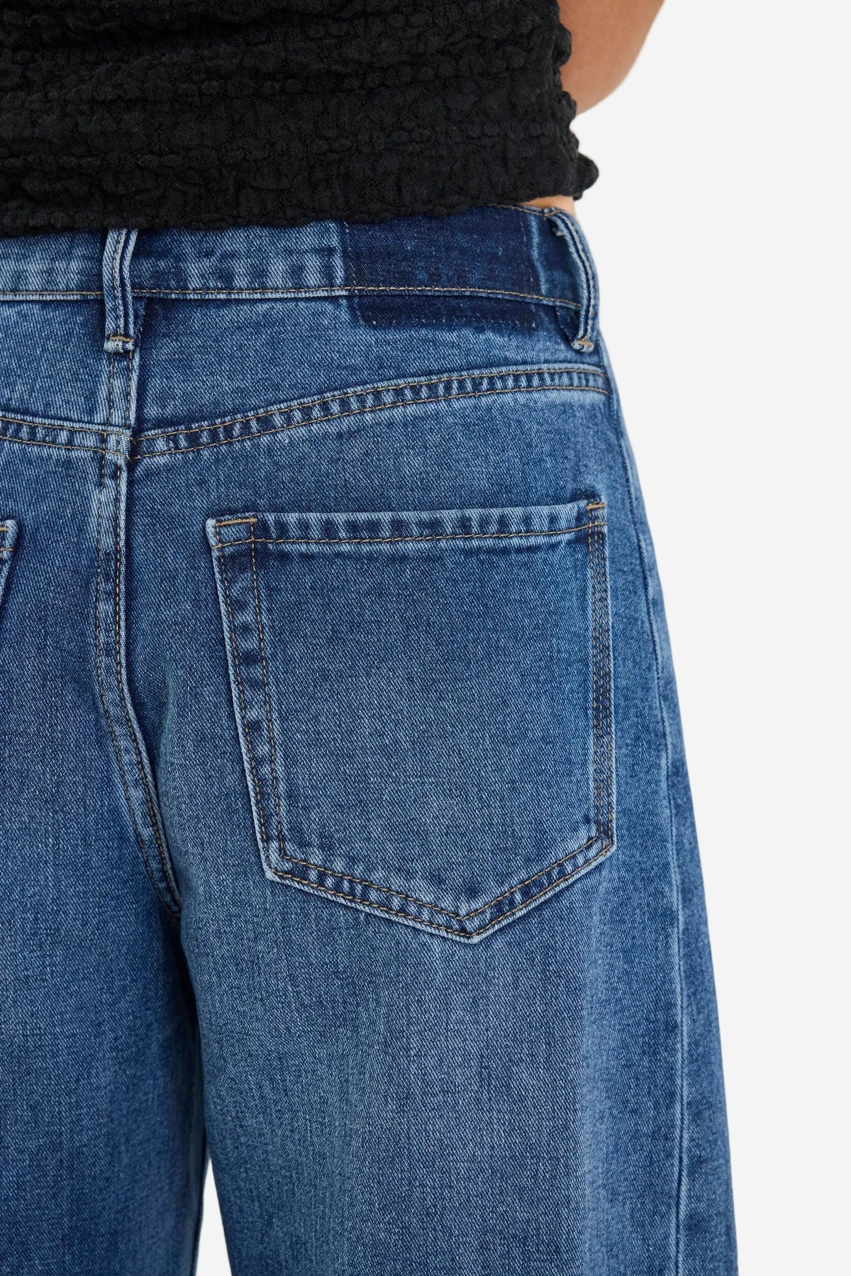 AMONG THE BRAVE VARSITY DEEP BLUE FORWARD SEAM BARREL JEANS - THE VOGUE STORE