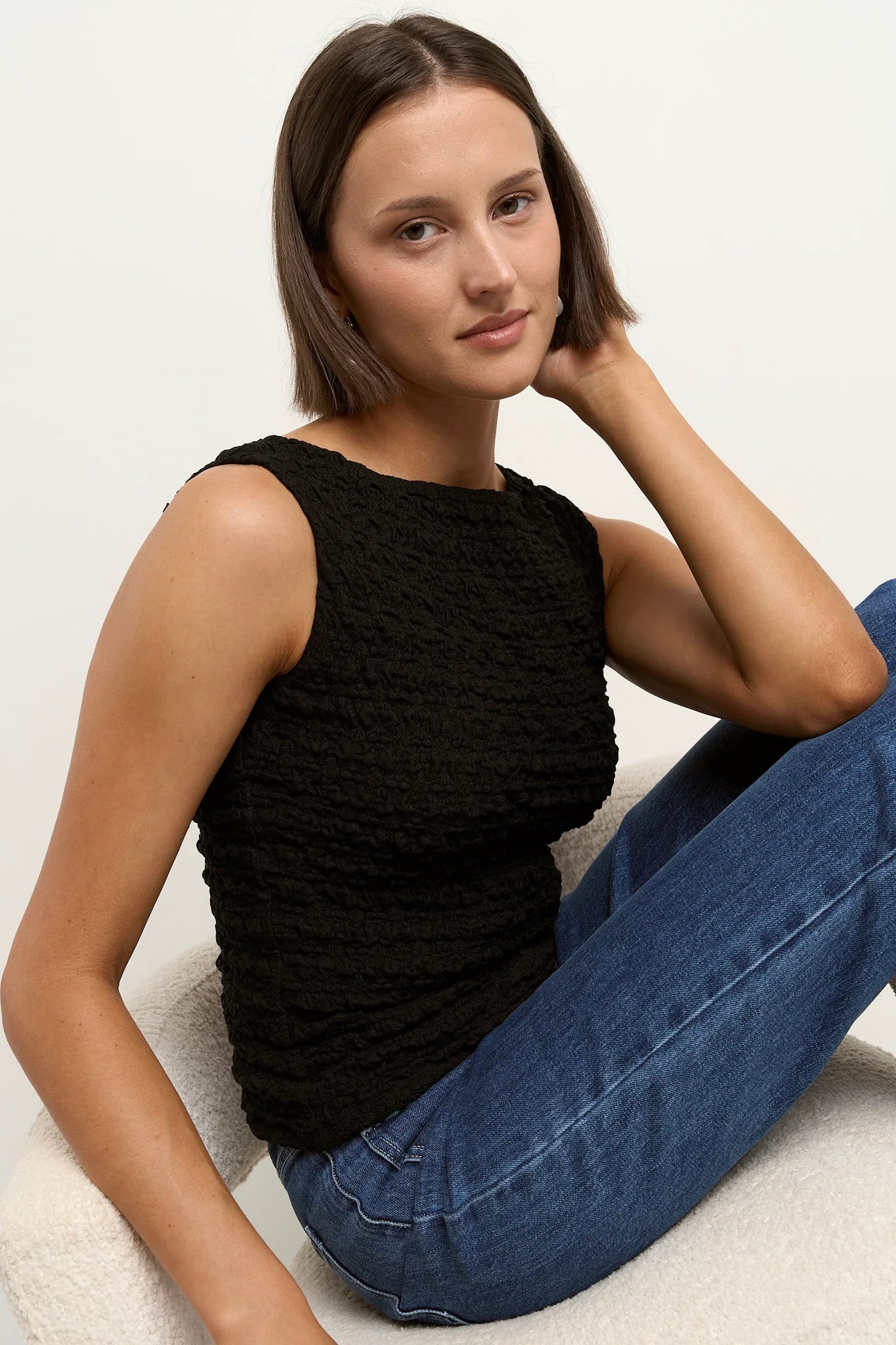 AMONG THE BRAVE UNTAMED BLACK LACE SLEEVELESS BOATNECK TOP - THE VOGUE STORE