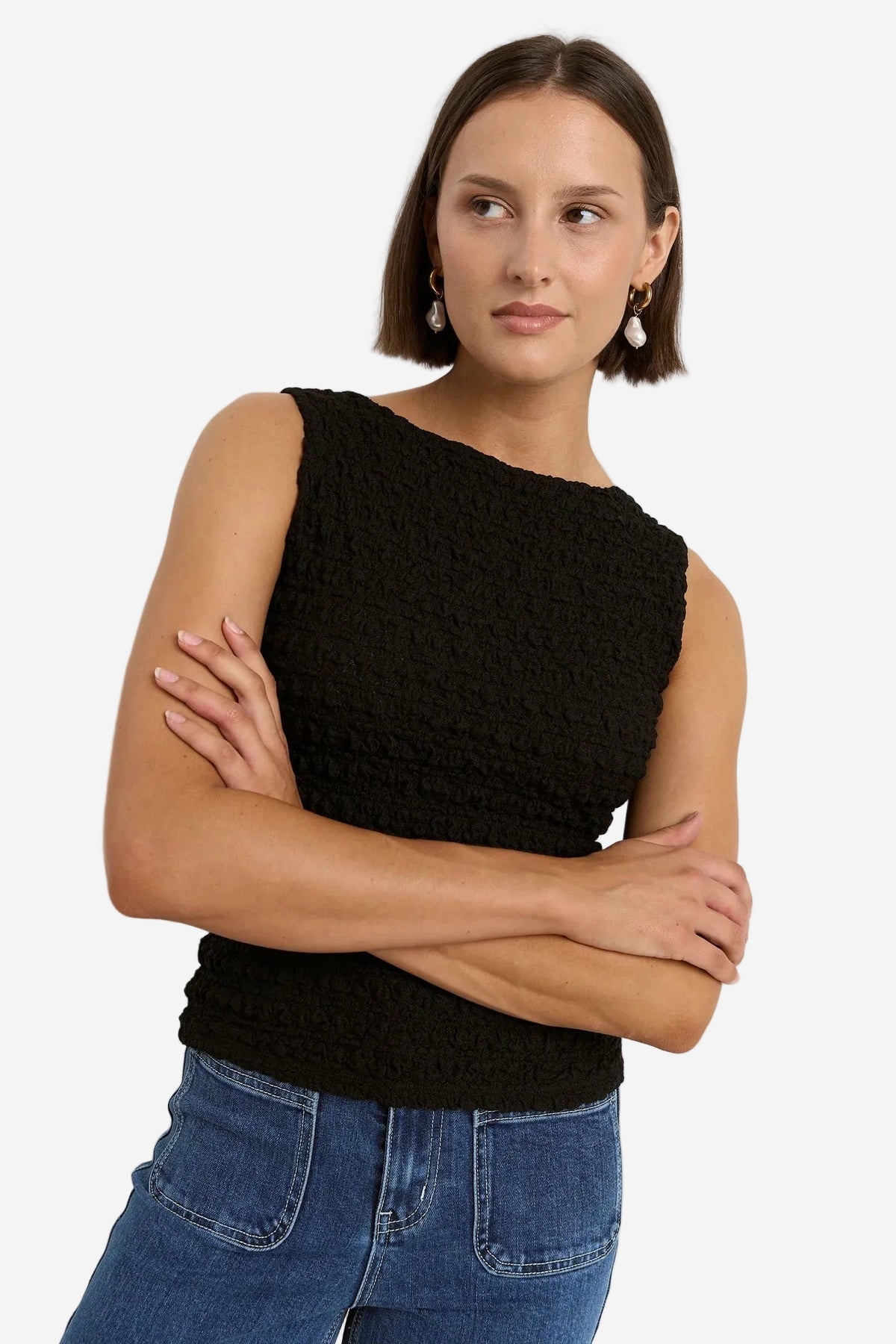 AMONG THE BRAVE UNTAMED BLACK LACE SLEEVELESS BOATNECK TOP - THE VOGUE STORE