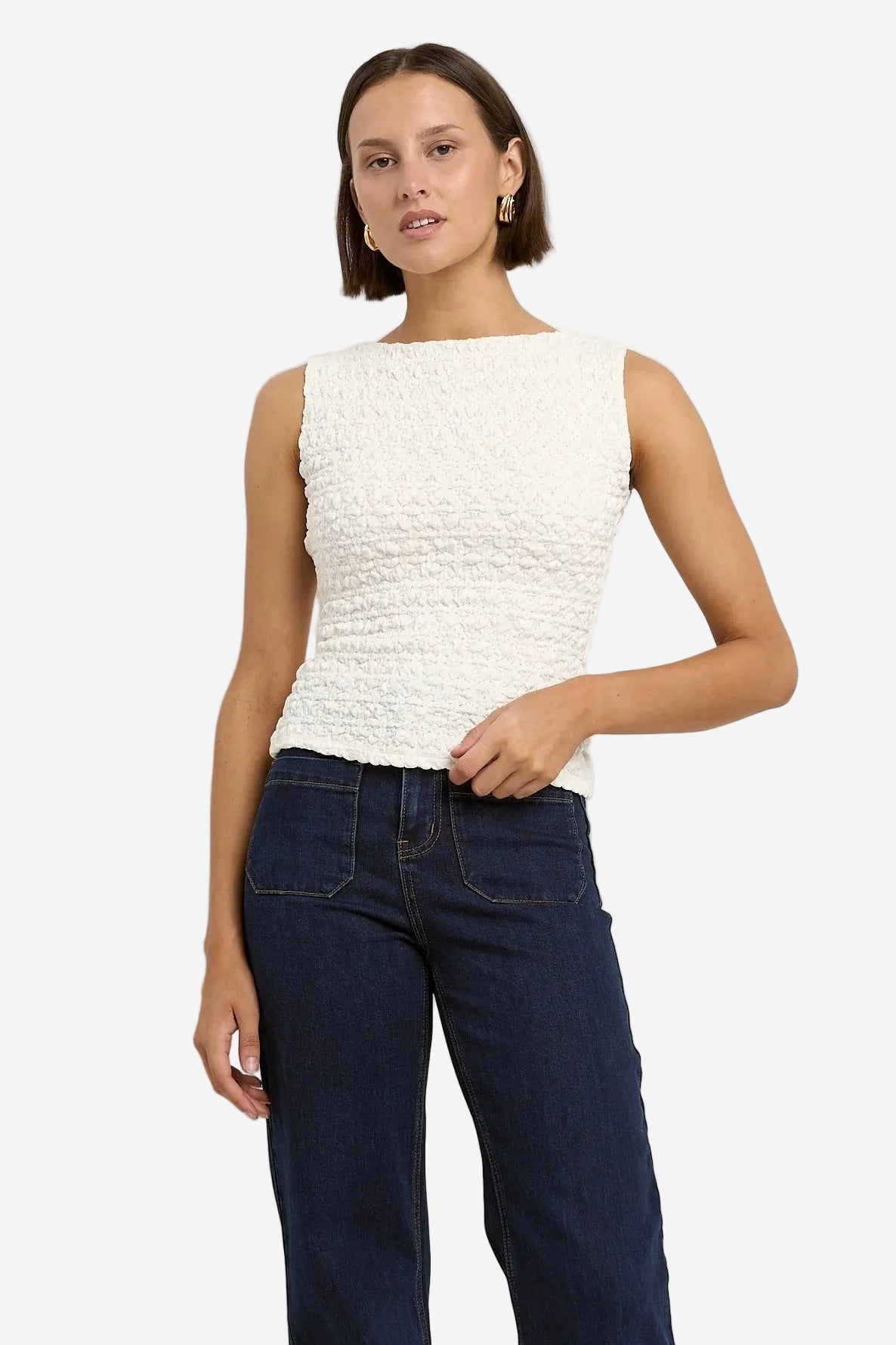 AMONG THE BRAVE UNTAMED IVORY LACE SLEEVELESS BOATNECK TOP - THE VOGUE STORE