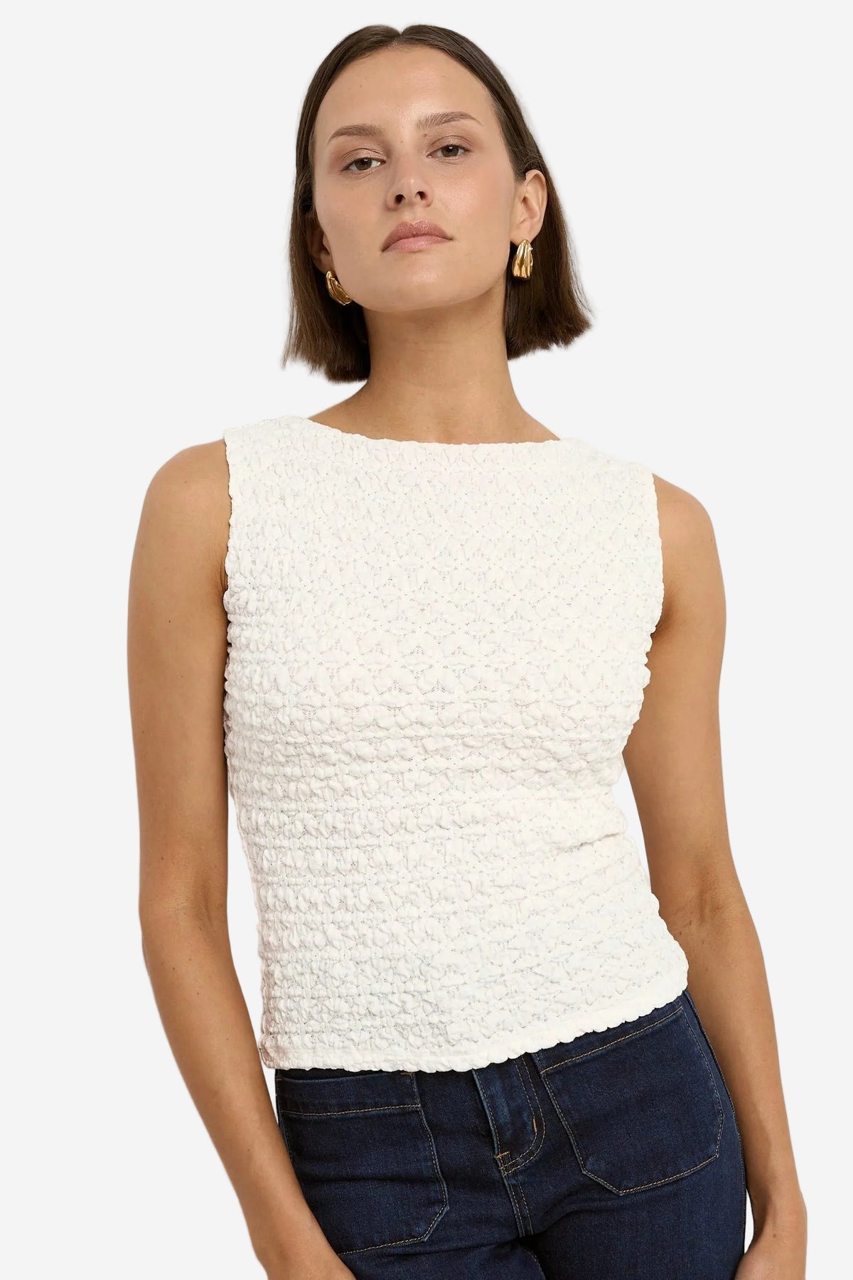 AMONG THE BRAVE UNTAMED IVORY LACE SLEEVELESS BOATNECK TOP - THE VOGUE STORE
