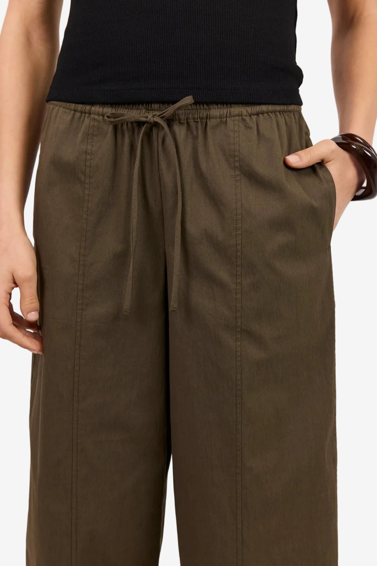IVY + JACK TRANSIT OLIVE PULL ON WAIST TIE BARREL LEG PANTS - THE VOGUE STORE