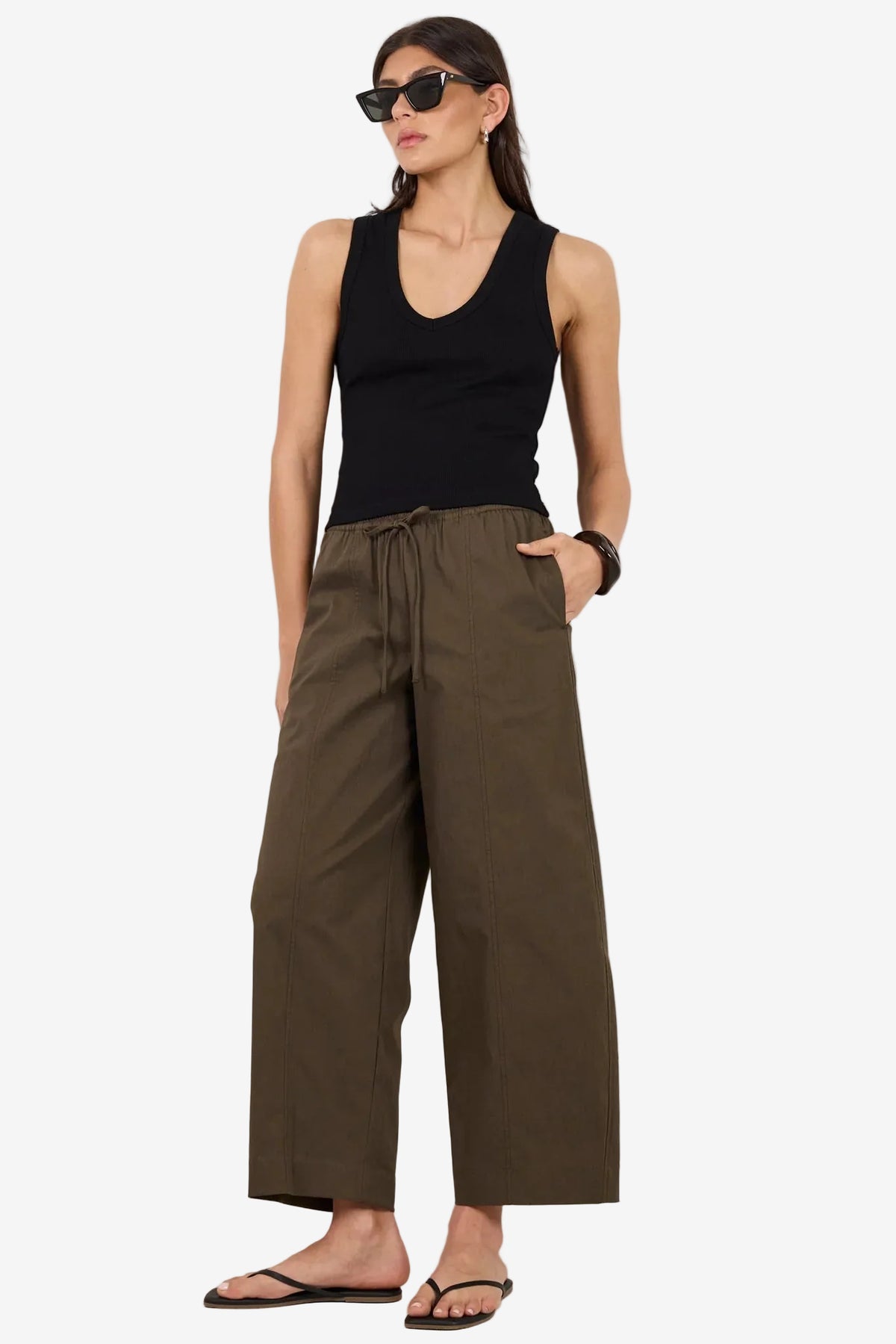 IVY + JACK TRANSIT OLIVE PULL ON WAIST TIE BARREL LEG PANTS - THE VOGUE STORE