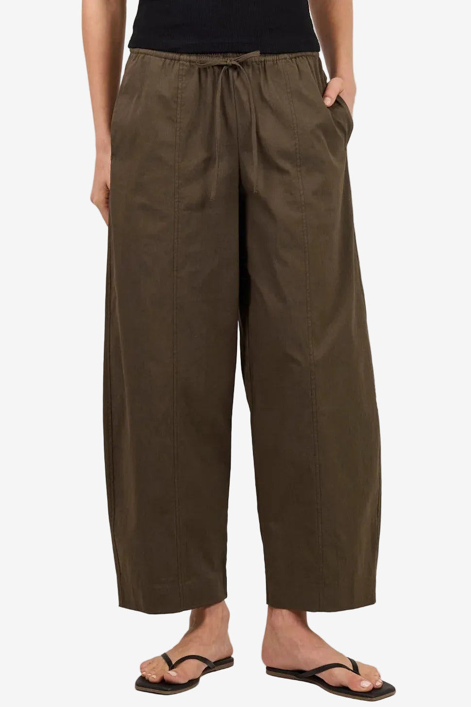 IVY + JACK TRANSIT OLIVE PULL ON WAIST TIE BARREL LEG PANTS - THE VOGUE STORE