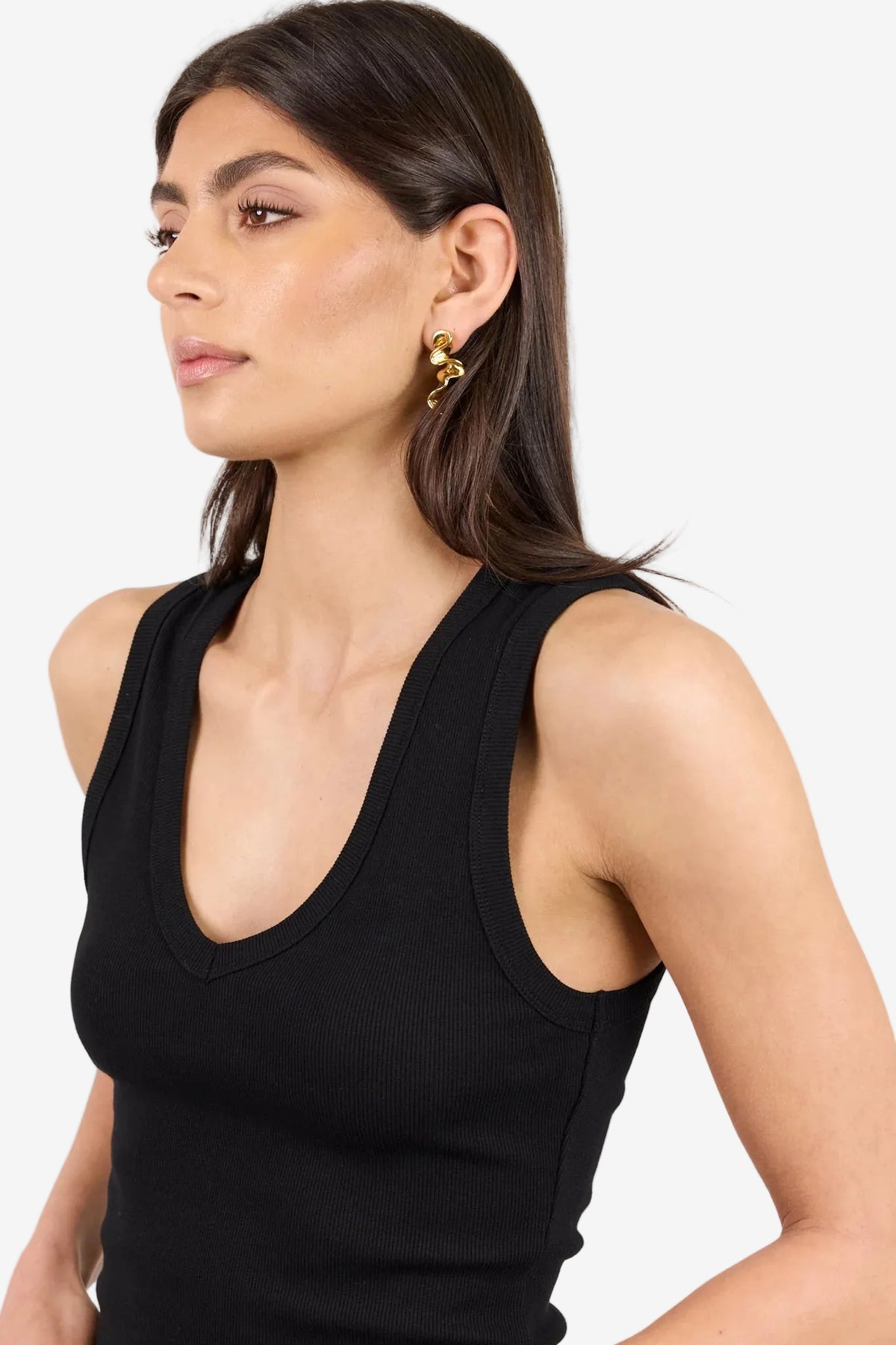 AMONG THE BRAVE VALE BLACK V NECK RIB TANK - THE VOGUE STORE