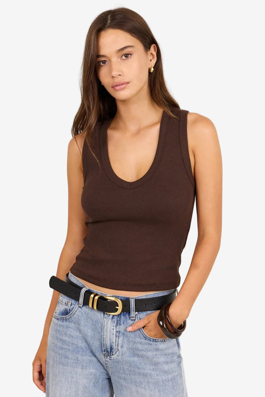 AMONG THE BRAVE VALE CHOCOLATE V NECK RIB TANK - THE VOGUE STORE