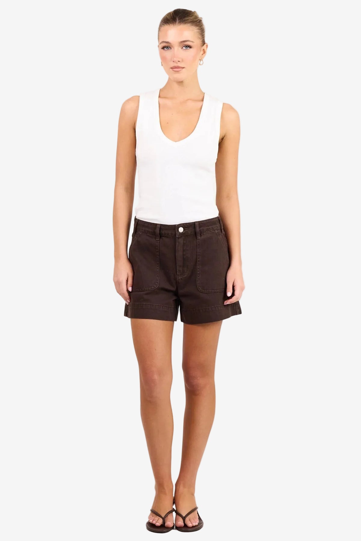 AMONG THE BRAVE VALE WHITE V NECK RIB TANK - THE VOGUE STORE