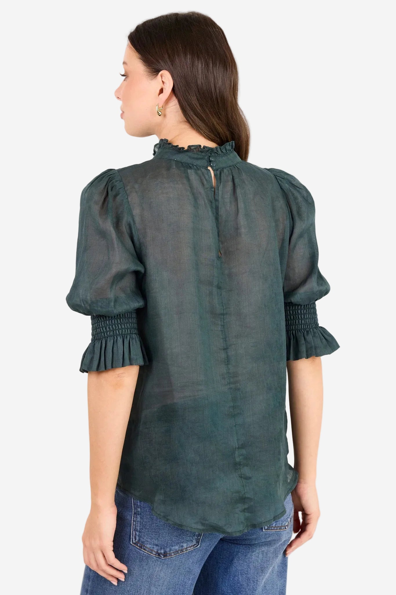 BY ROSA VERSE PETROL SHEER HIGH NECK SS TOP - THE VOGUE STORE