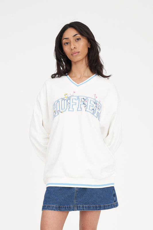 HUFFER V NECK GIRLFRIEND SWEAT - CHALK - THE VOGUE STORE