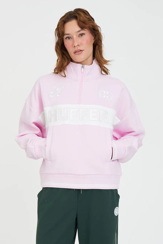 HUFFER PANELLED 1/4 ZIP 350/ARENA - PETAL - THE VOGUE STORE