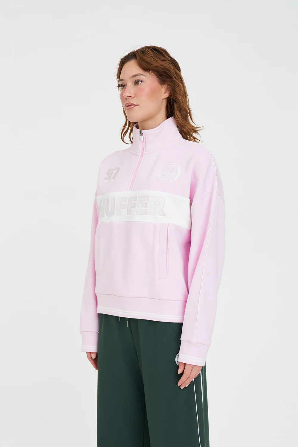 HUFFER PANELLED 1/4 ZIP 350/ARENA - PETAL - THE VOGUE STORE