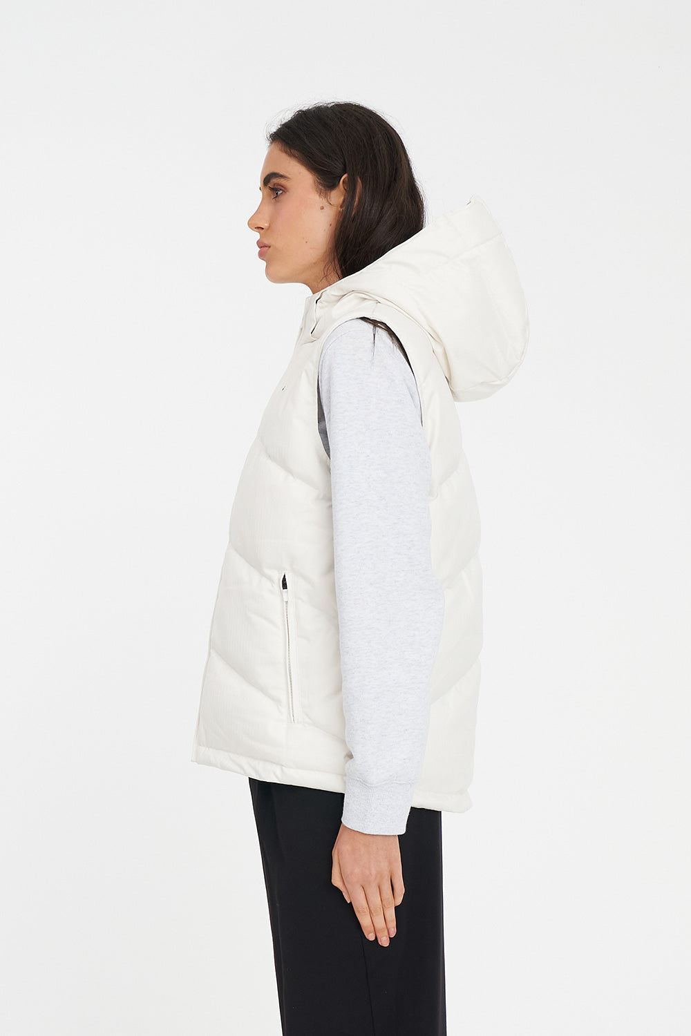 HUFFER WOMENS CLASSIC DOWN VEST - HERRINGBONE CHALK - THE VOGUE STORE