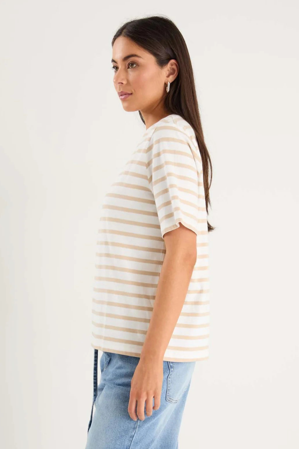 RE:UNION BINDING WHITE NATURAL STRIPE BOXY FIT TEE