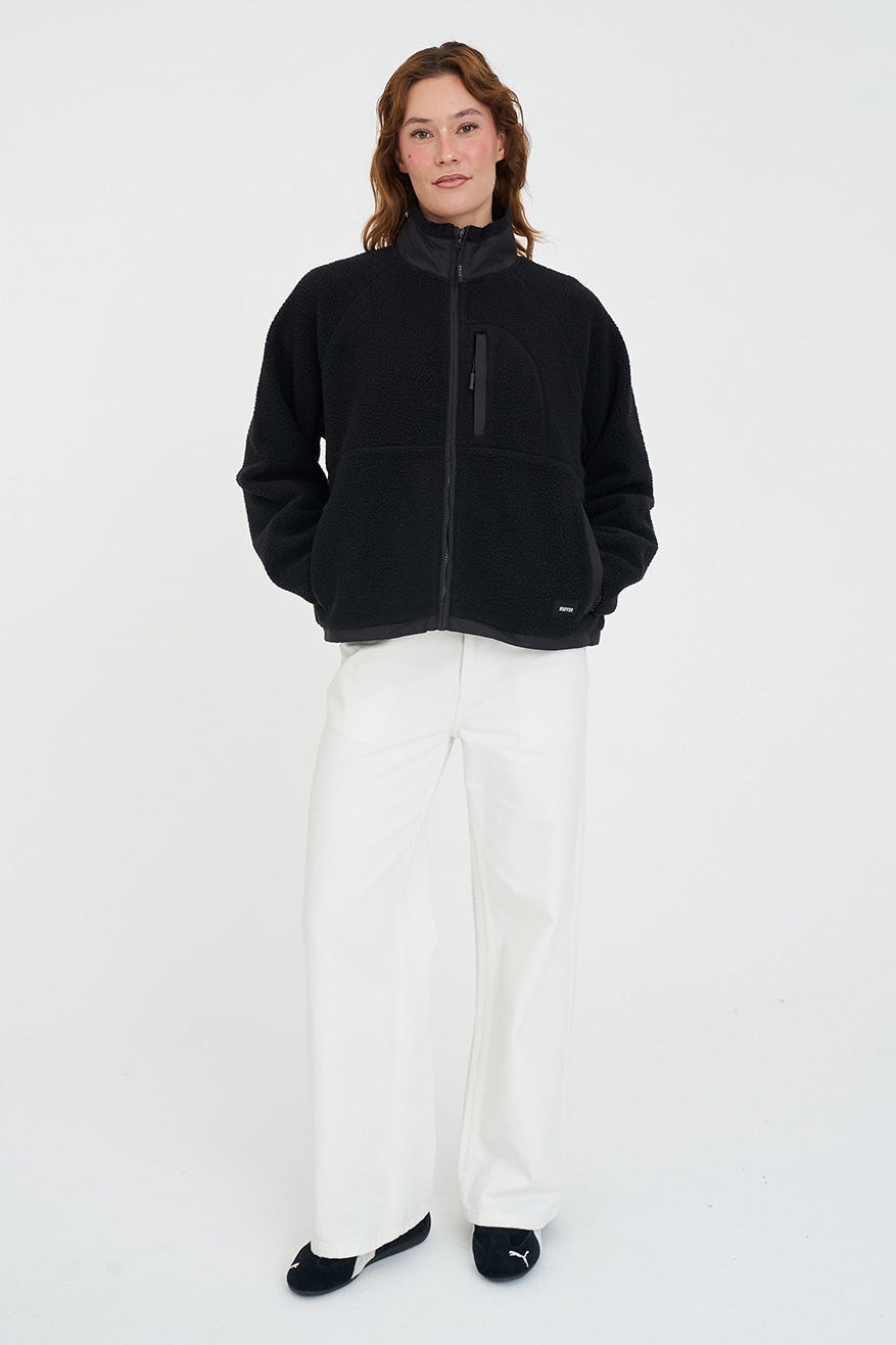 HUFFER POLAR FLEECE JACKET - BLACK - THE VOGUE STORE