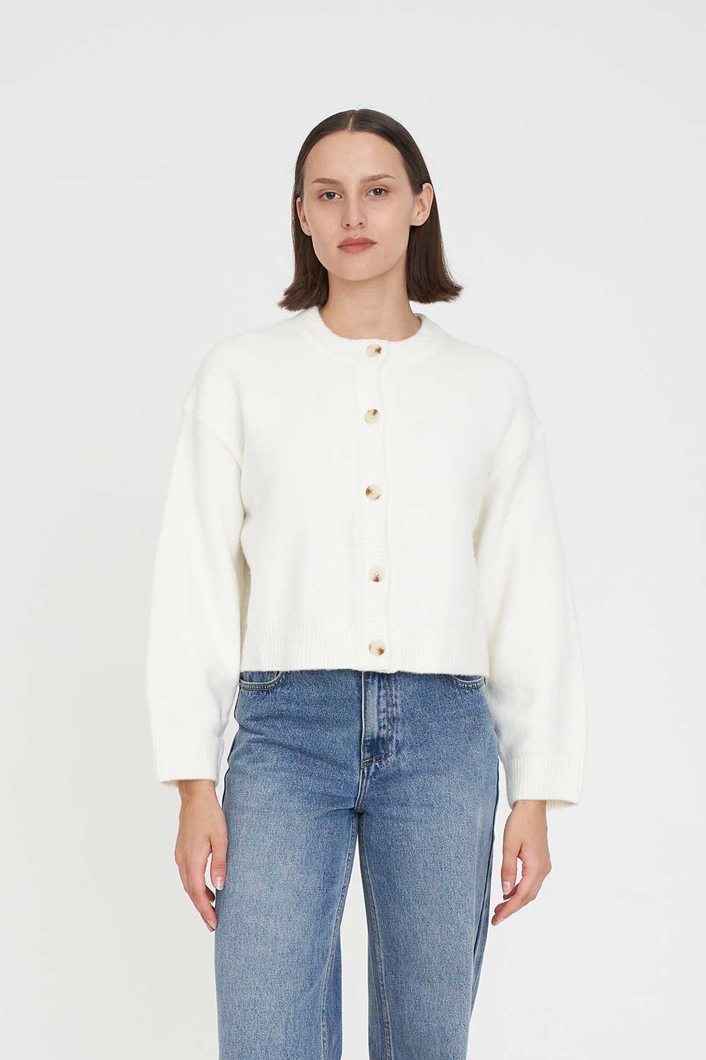 HUFFER ANA CROP CARDIGAN - CHALK - THE VOGUE STORE