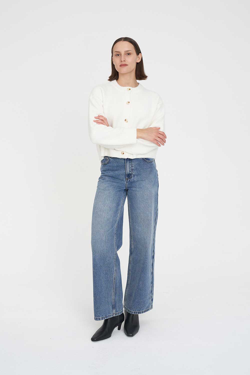 HUFFER ANA CROP CARDIGAN - CHALK - THE VOGUE STORE