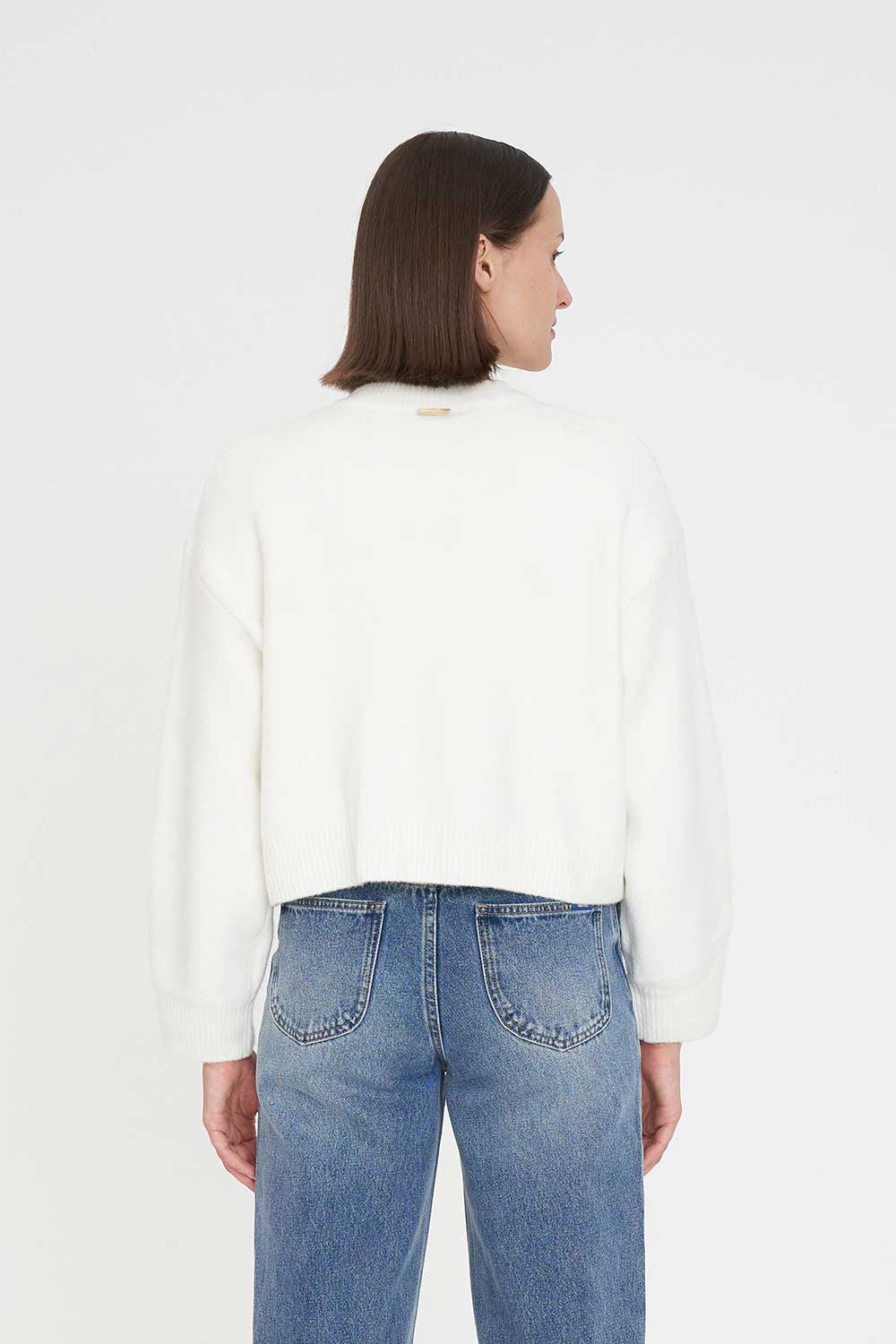 HUFFER ANA CROP CARDIGAN - CHALK - THE VOGUE STORE