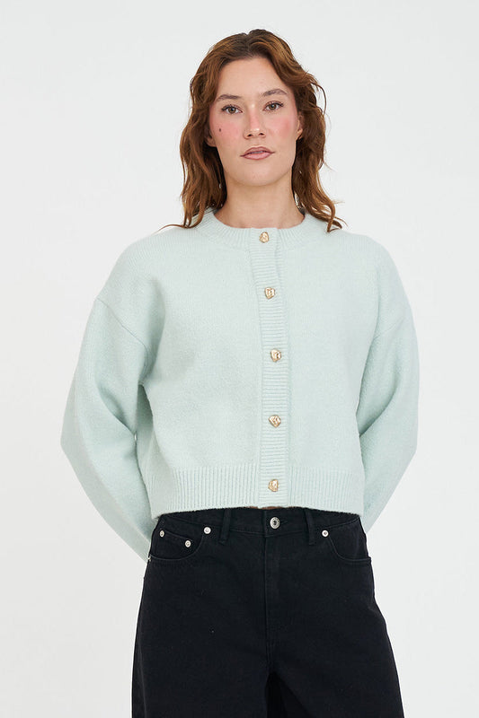 HUFFER ELLE CROP CARDIGAN - MINT - THE VOGUE STORE