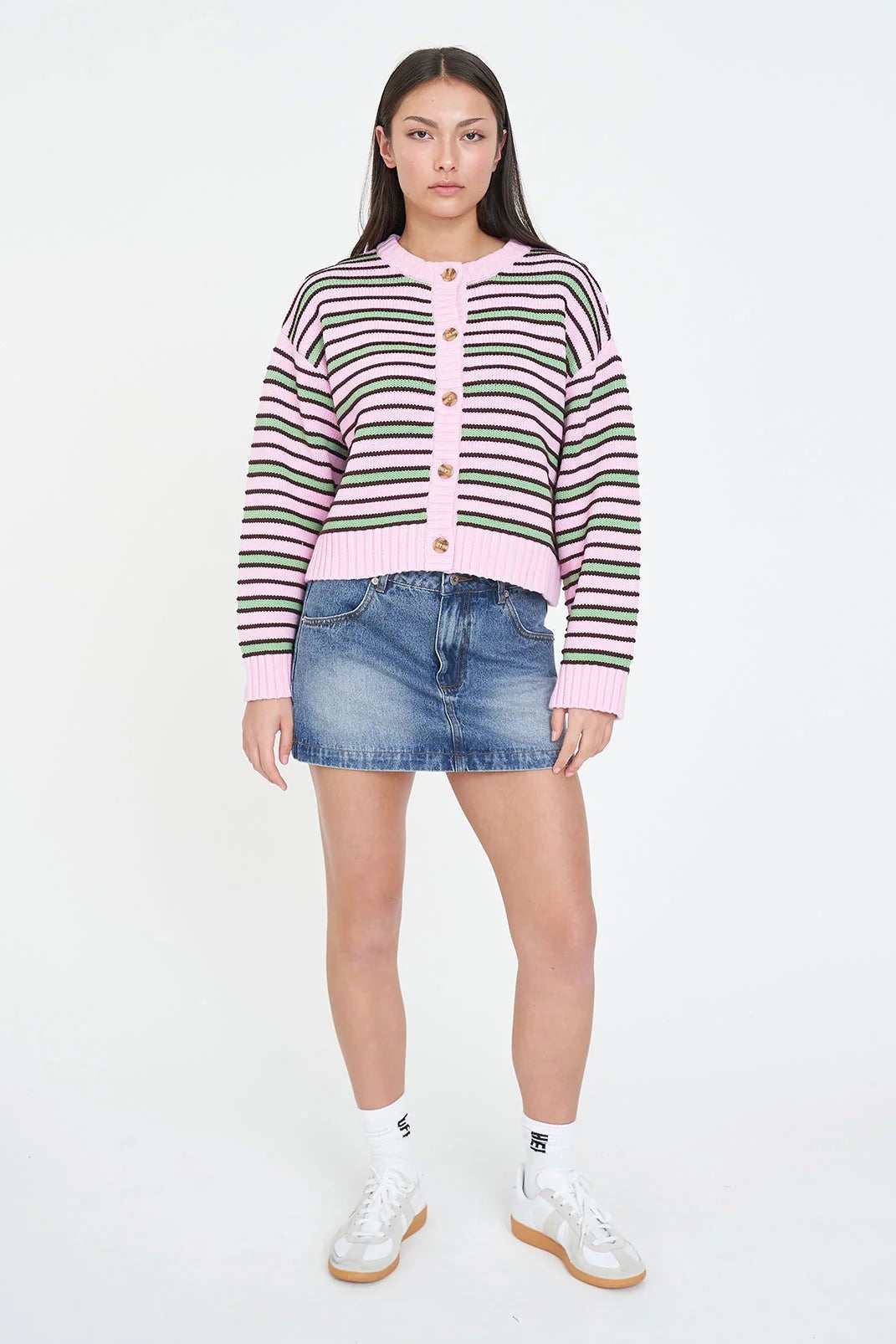 HUFFER BOBBY KNIT CARDIGAN - PINK/MEADOW - THE VOGUE STORE