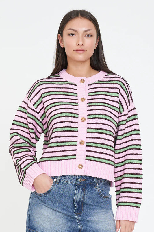 HUFFER BOBBY KNIT CARDIGAN - PINK/MEADOW - THE VOGUE STORE