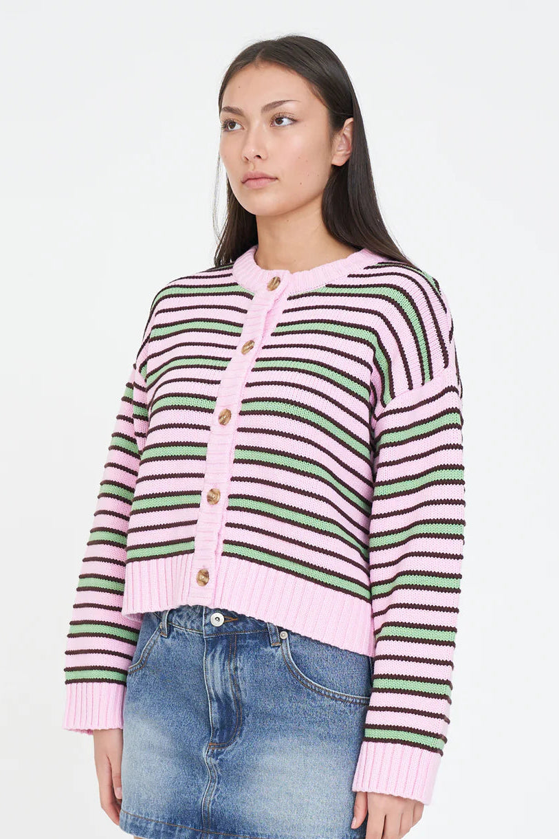 HUFFER BOBBY KNIT CARDIGAN - PINK/MEADOW - THE VOGUE STORE
