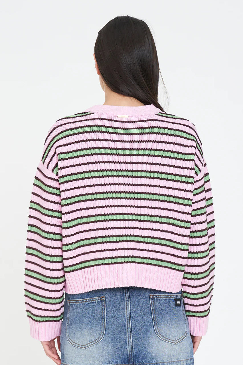 HUFFER BOBBY KNIT CARDIGAN - PINK/MEADOW - THE VOGUE STORE