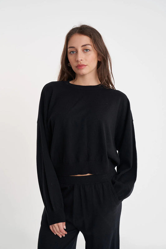 HUFFER MERINO BELLA CROP KNIT - BLACK - THE VOGUE STORE