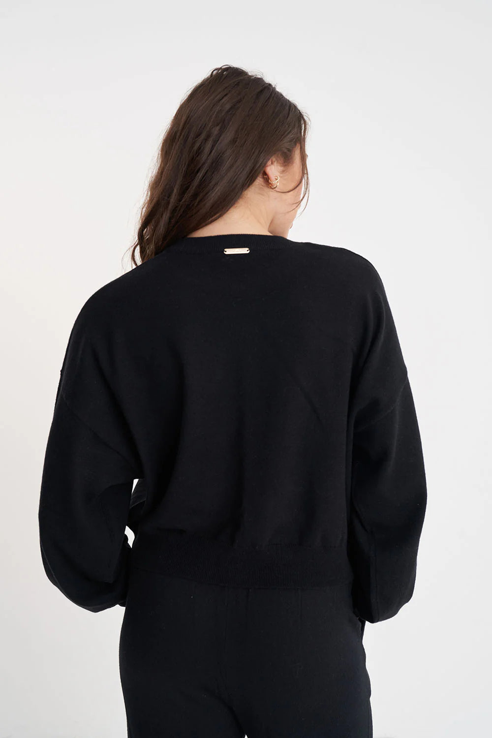 HUFFER MERINO BELLA CROP KNIT - BLACK - THE VOGUE STORE