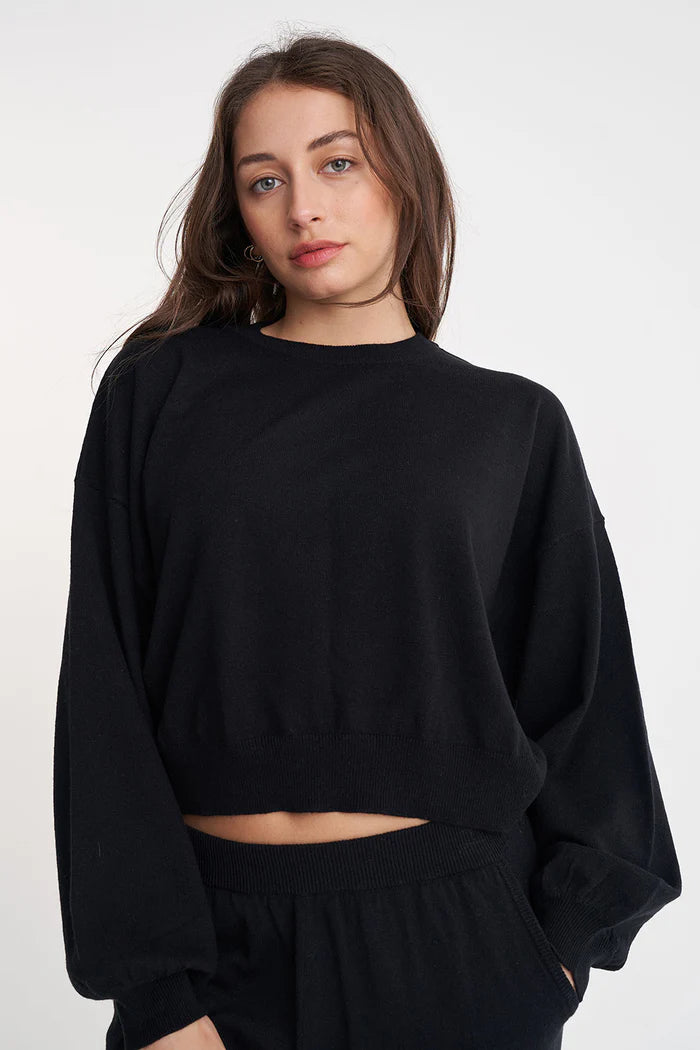 HUFFER MERINO BELLA CROP KNIT - BLACK - THE VOGUE STORE