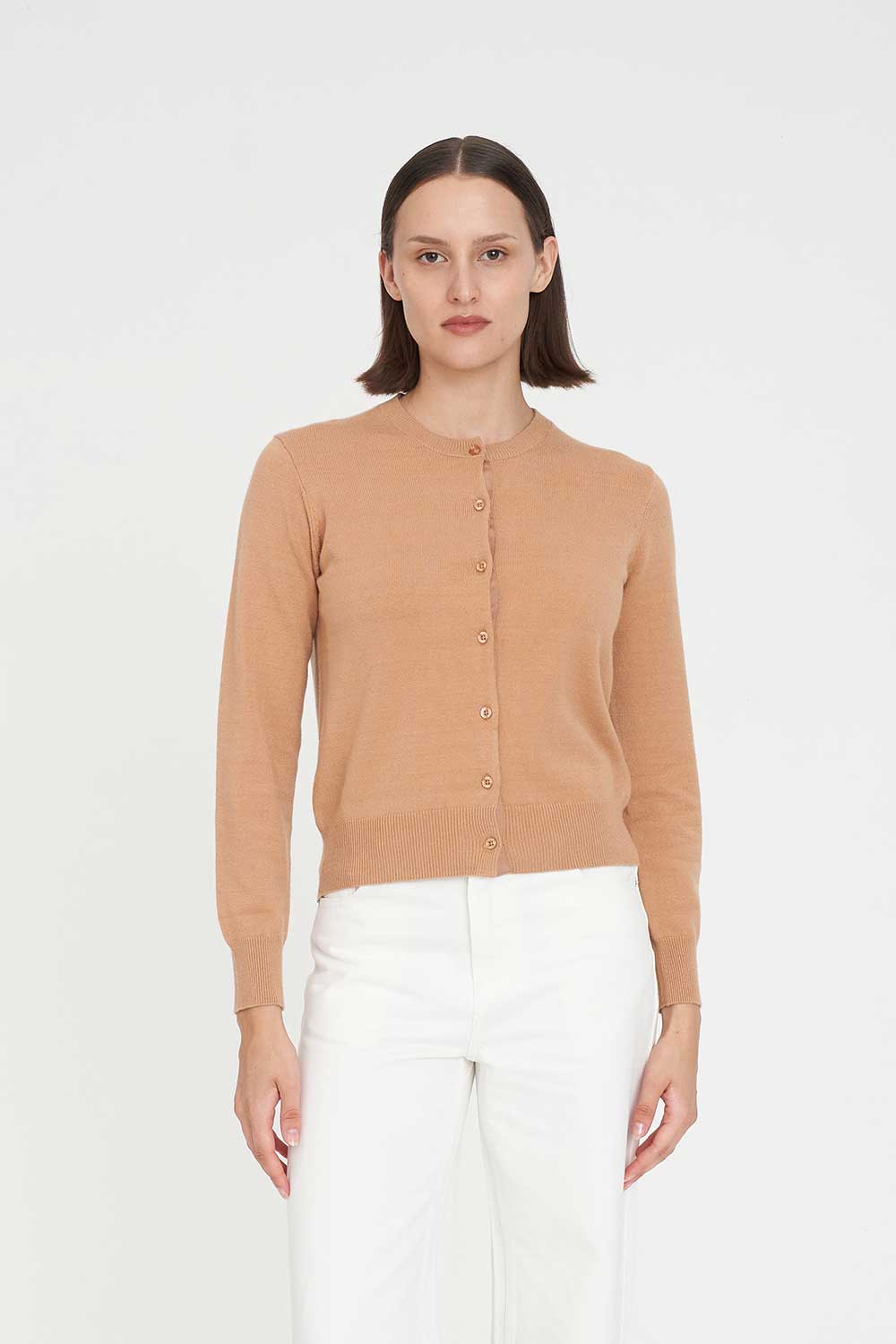 HUFFER CLASSIC BUTTON UP CARDIGAN - CAMEL - THE VOGUE STORE