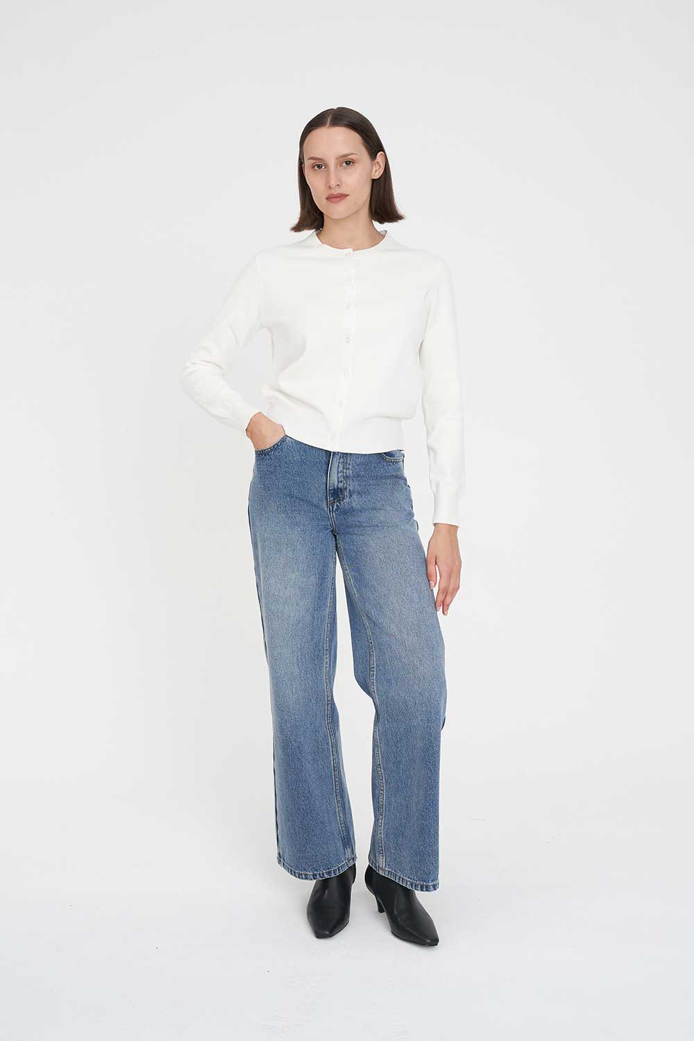 HUFFER CLASSIC BUTTON UP CARDIGAN - CHALK - THE VOGUE STORE