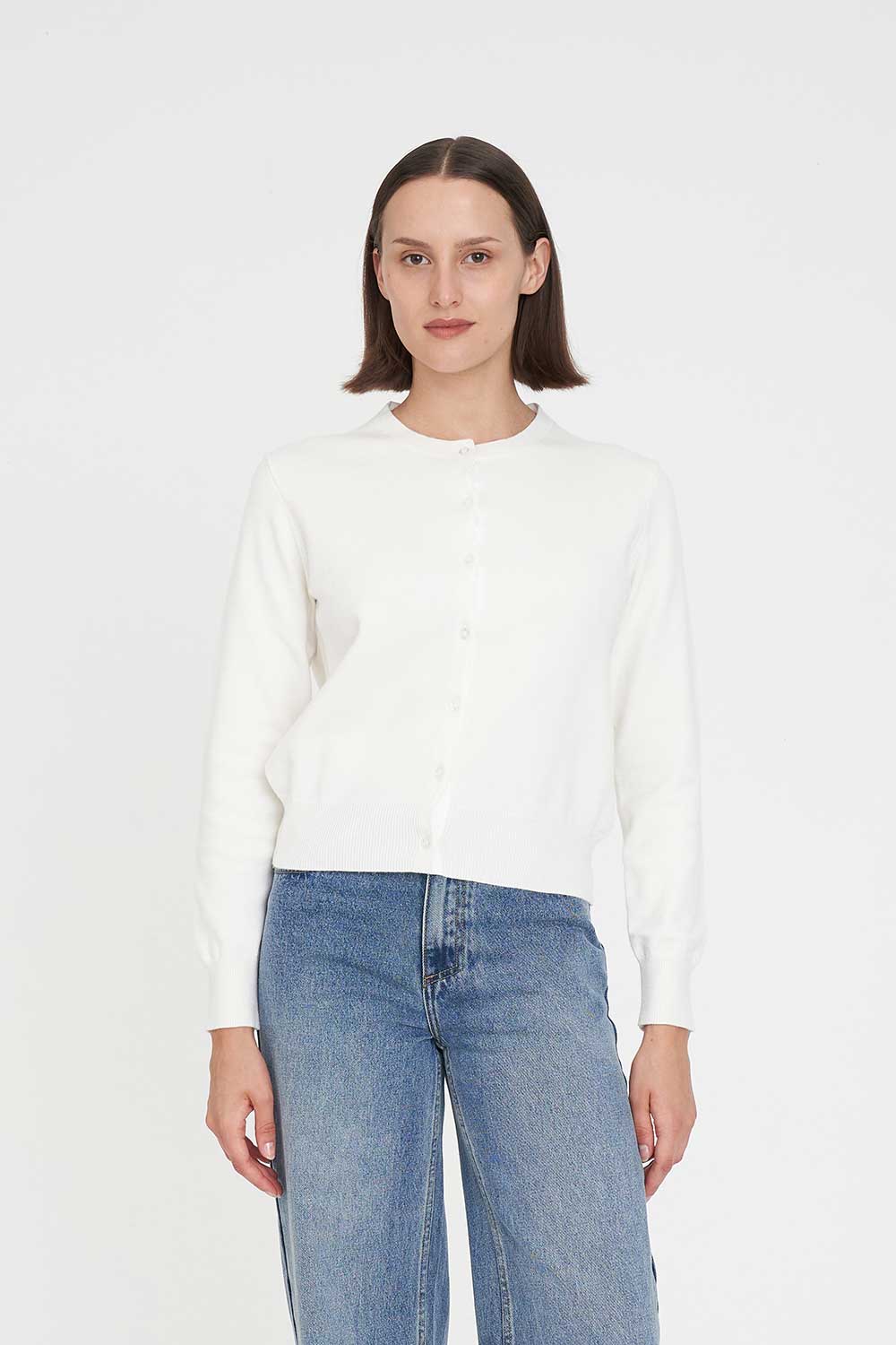HUFFER CLASSIC BUTTON UP CARDIGAN - CHALK - THE VOGUE STORE