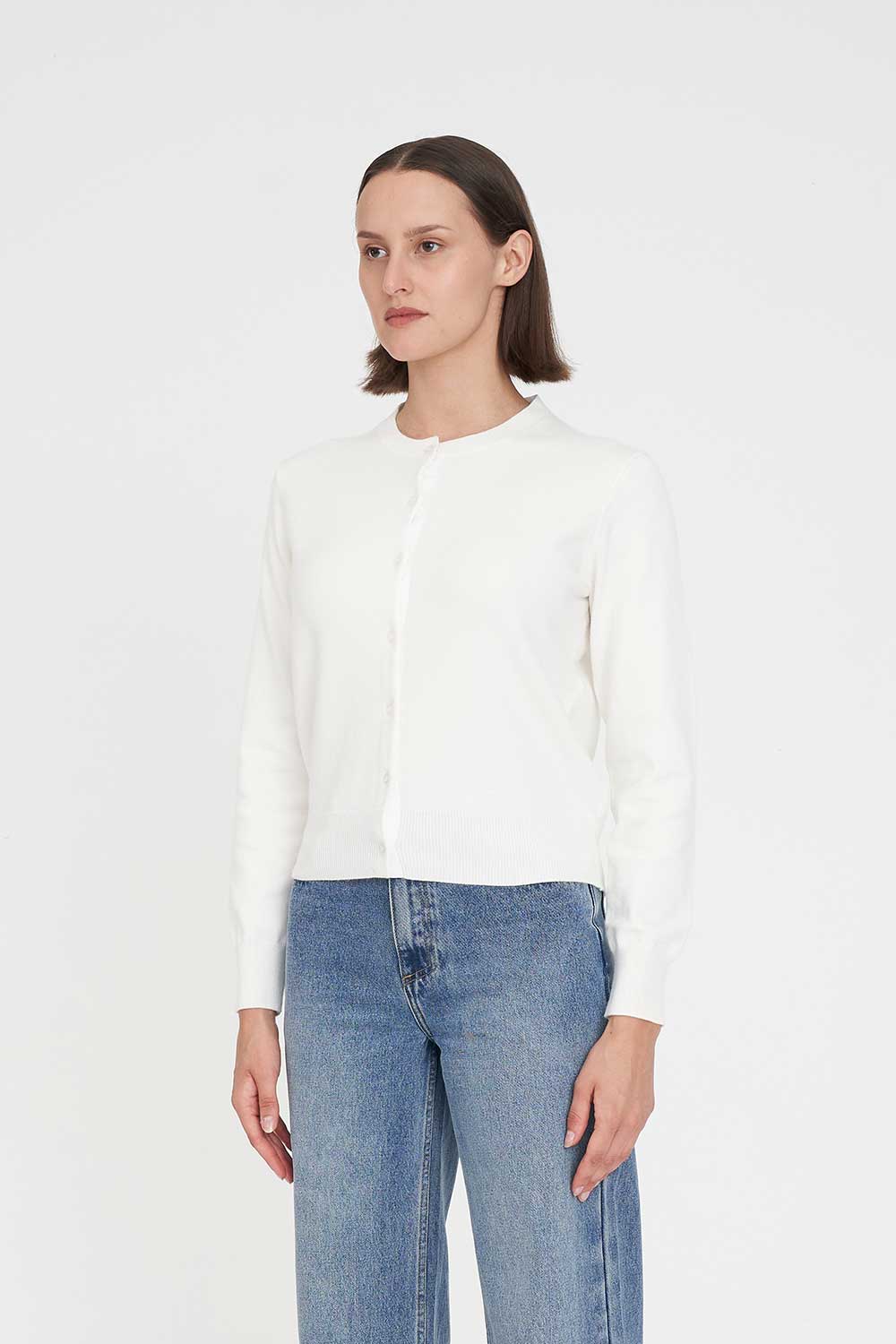 HUFFER CLASSIC BUTTON UP CARDIGAN - CHALK - THE VOGUE STORE