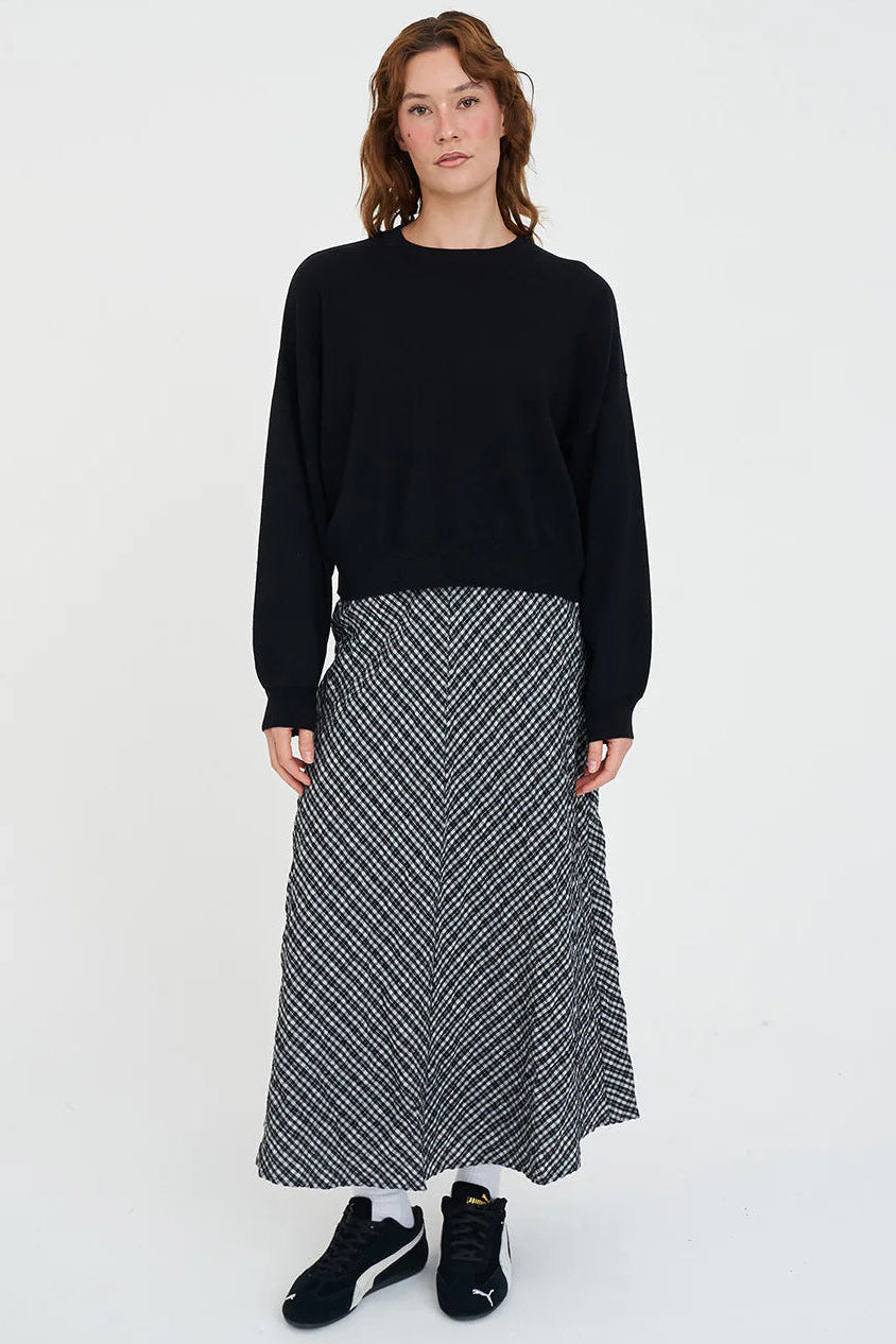 HUFFER MERINO BELLA CROP KNIT - BLACK - THE VOGUE STORE