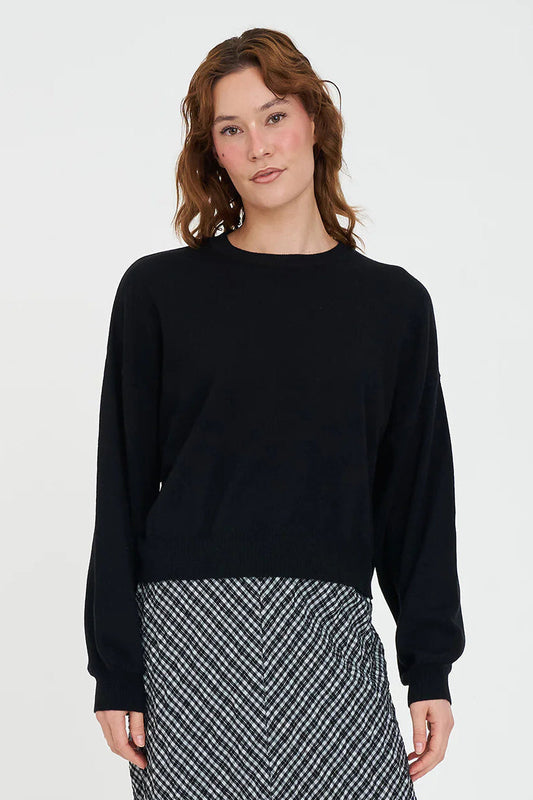 HUFFER MERINO BELLA CROP KNIT - BLACK - THE VOGUE STORE