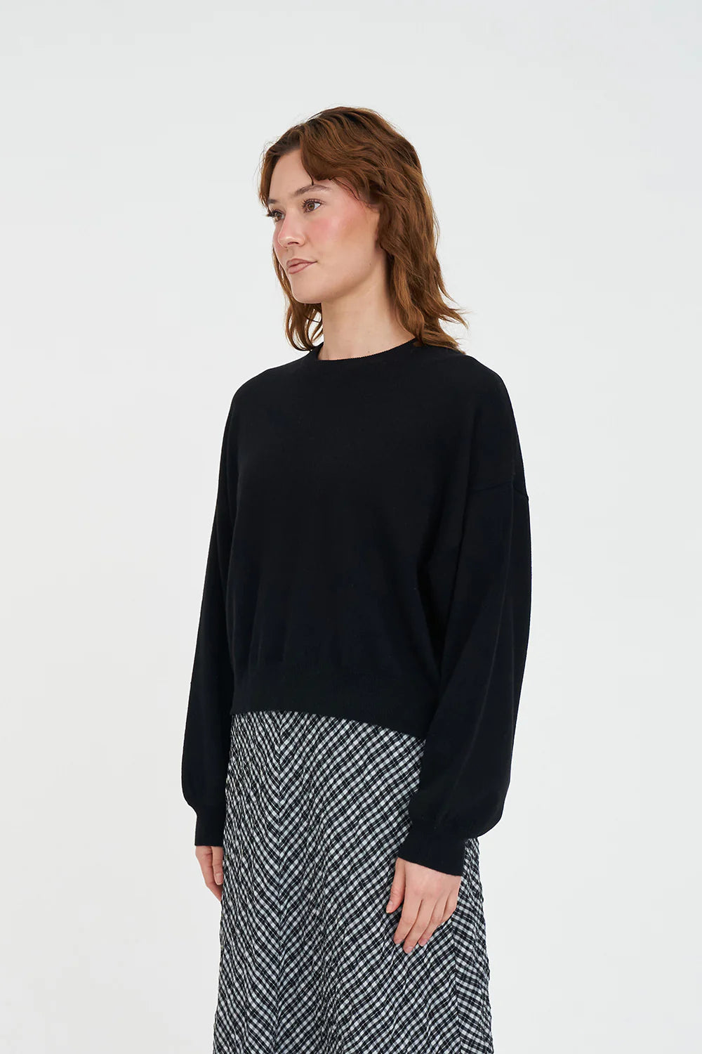 HUFFER MERINO BELLA CROP KNIT - BLACK - THE VOGUE STORE
