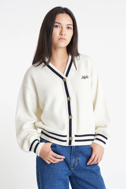 HUFFER ACES KNIT CARDIGAN - CHALK - THE VOGUE STORE