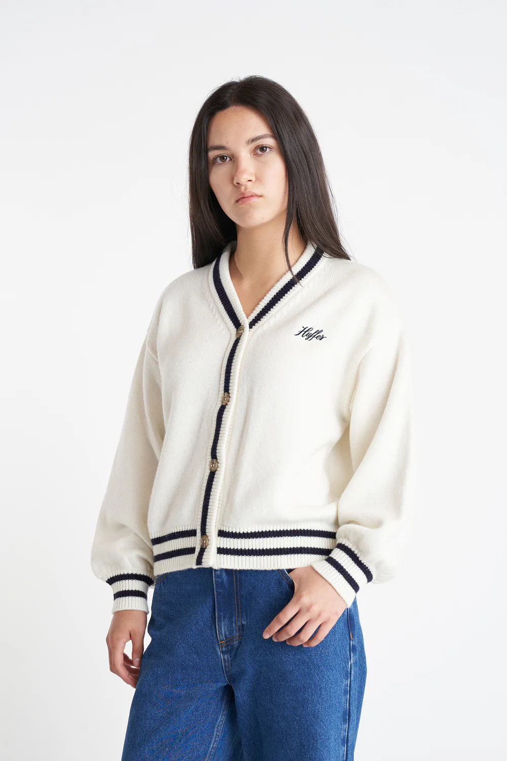 HUFFER ACES KNIT CARDIGAN - CHALK - THE VOGUE STORE