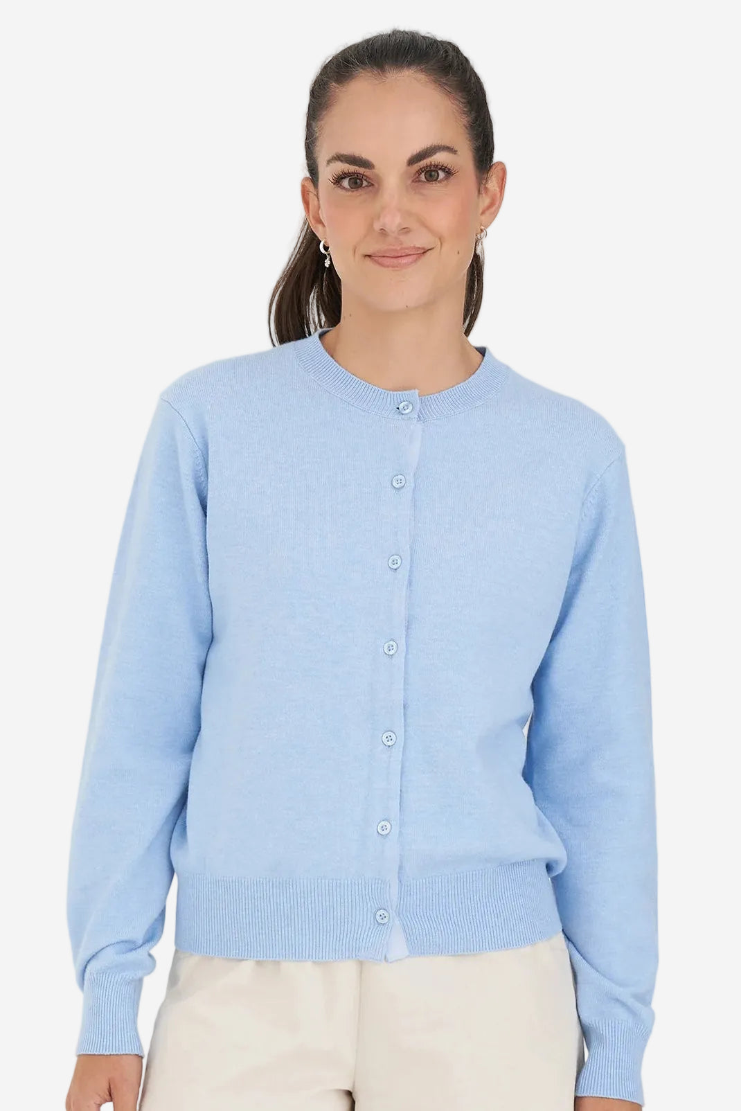 HUFFER CLASSIC BUTTON UP CARDIGAN - LIGHT BLUE - THE VOGUE STORE