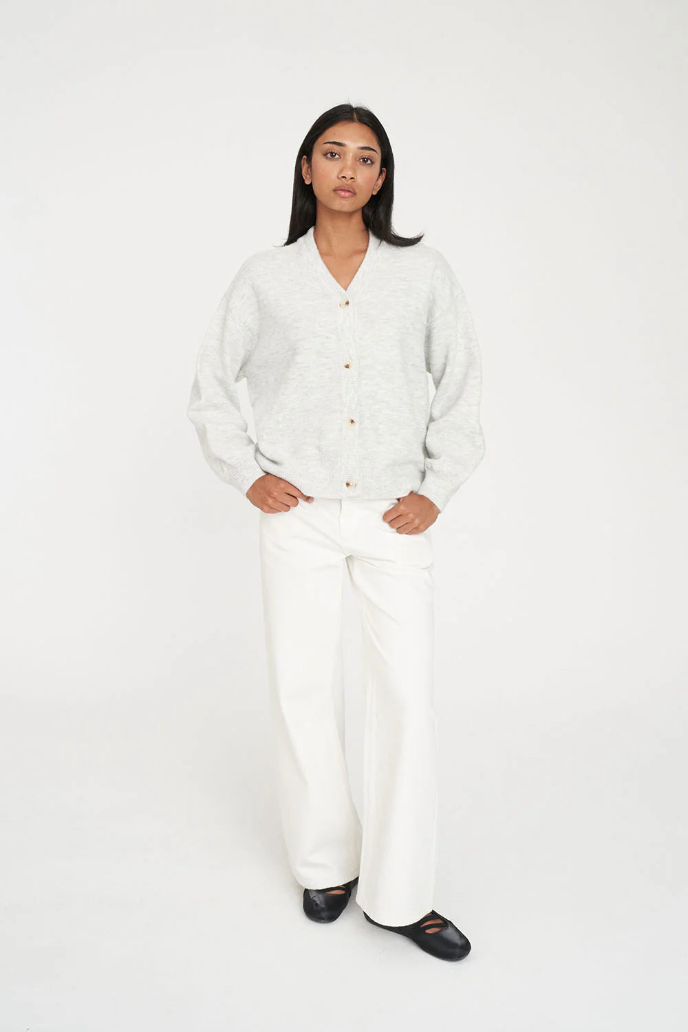 HUFFER KENDALL CARDIGAN - SILVER MARLE - THE VOGUE STORE